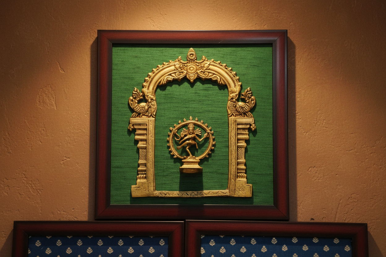 Handcrafted Brass Nartraj and prabhavali  with Wooden Frame – Divine Wall Hanging for Puja & Home Décor