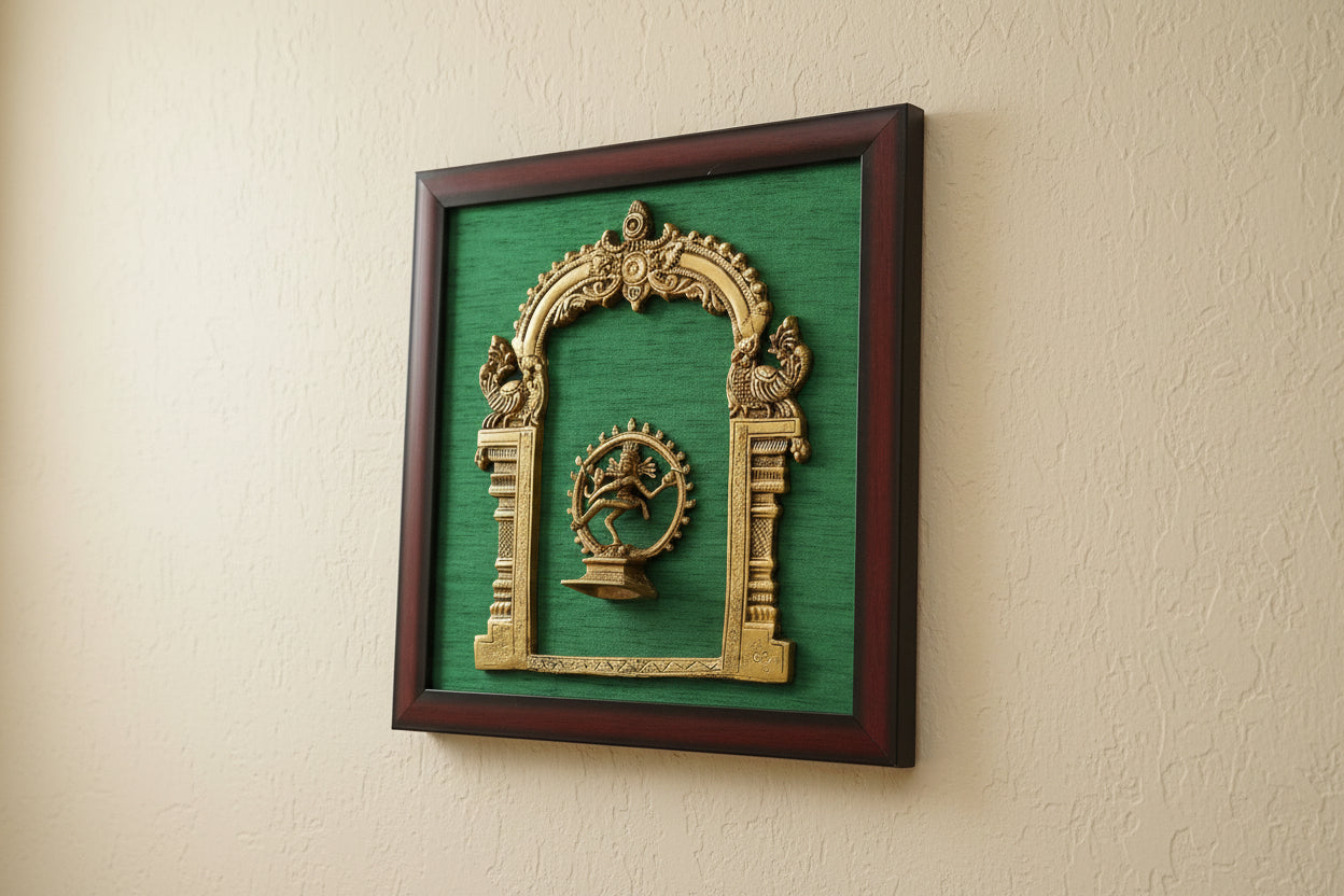Handcrafted Brass Nartraj and prabhavali  with Wooden Frame – Divine Wall Hanging for Puja & Home Décor