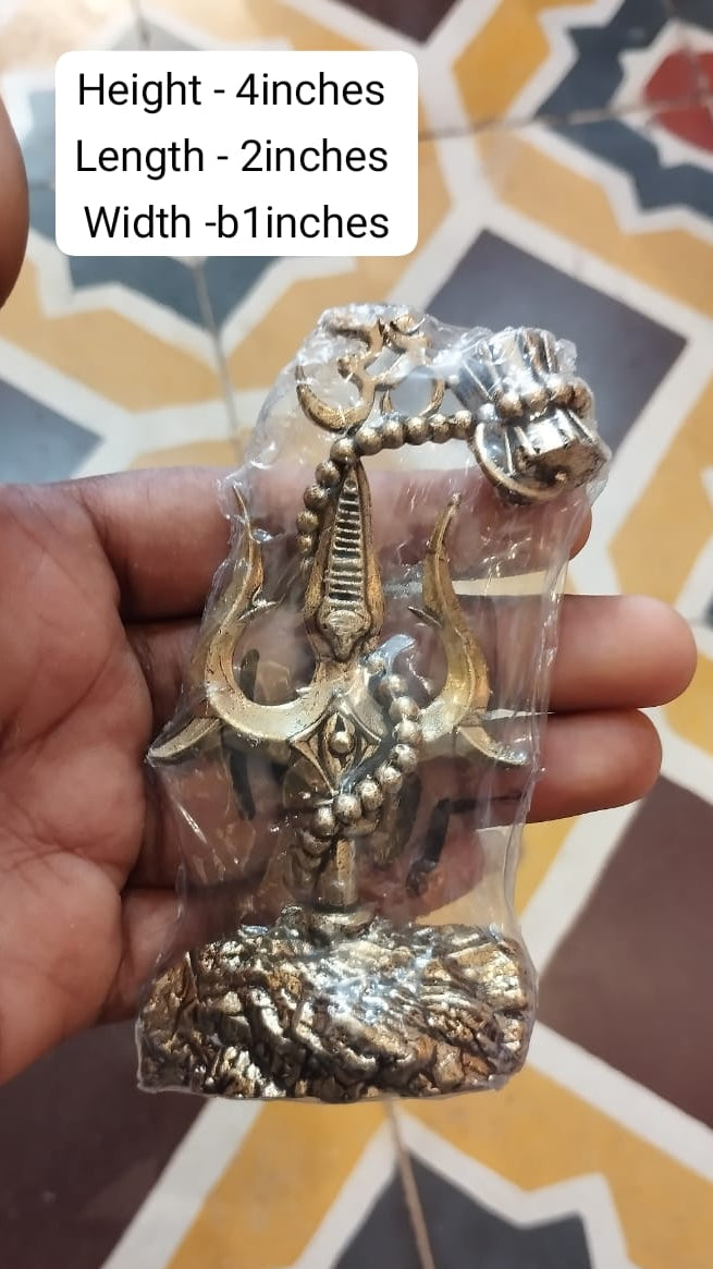 Handcrafted Brass Trishul with Damru & Om – Sacred Symbol of Lord Shiva for Puja & Temple Décor