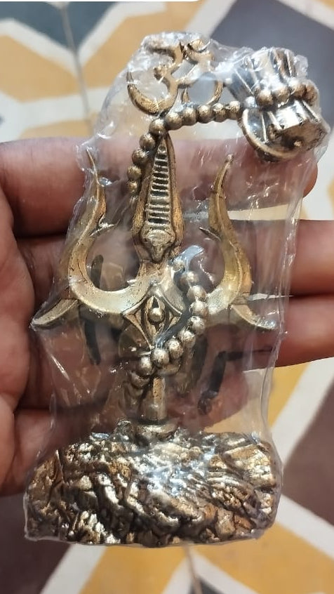 Handcrafted Brass Trishul with Damru & Om – Sacred Symbol of Lord Shiva for Puja & Temple Décor