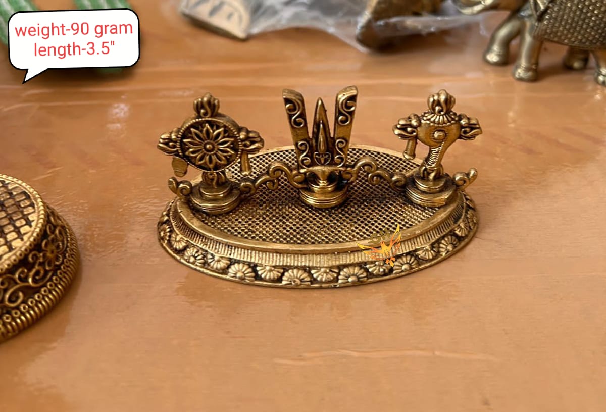 Handcrafted Brass Shanku Chakra – Small Divine Symbol of Lord Vishnu for Puja & Temple Décor