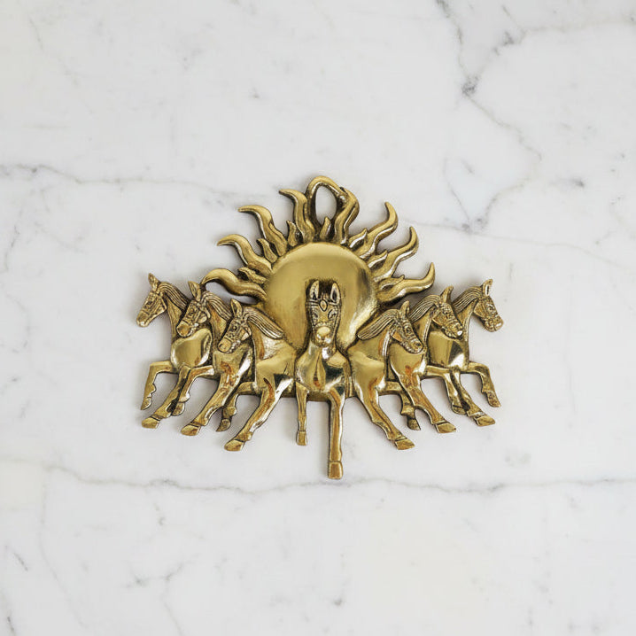 Handcrafted Brass 7 Horses with Rising Sun – Symbol of Success, Energy & Prosperity