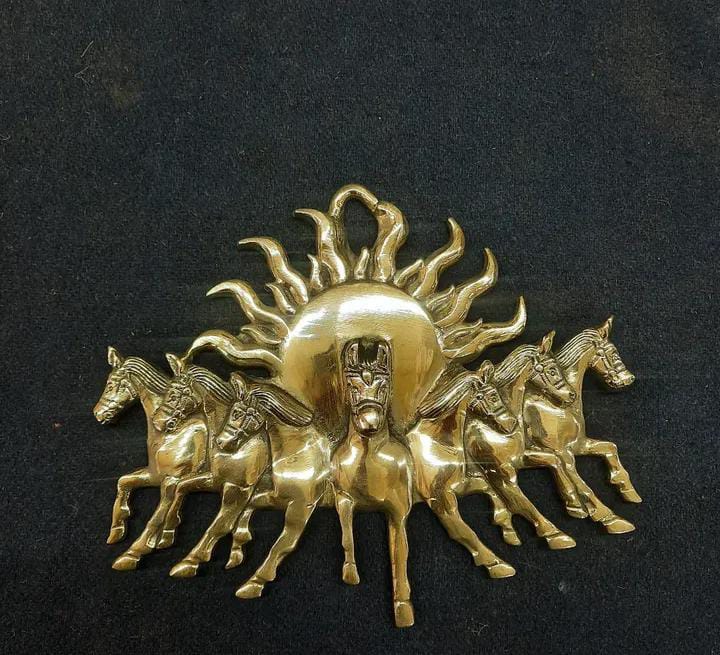 Handcrafted Brass 7 Horses with Rising Sun – Symbol of Success, Energy & Prosperity