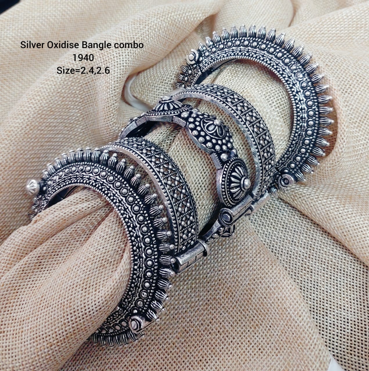 silver antique finish set of 5 openable bangle set/kada/bracelet