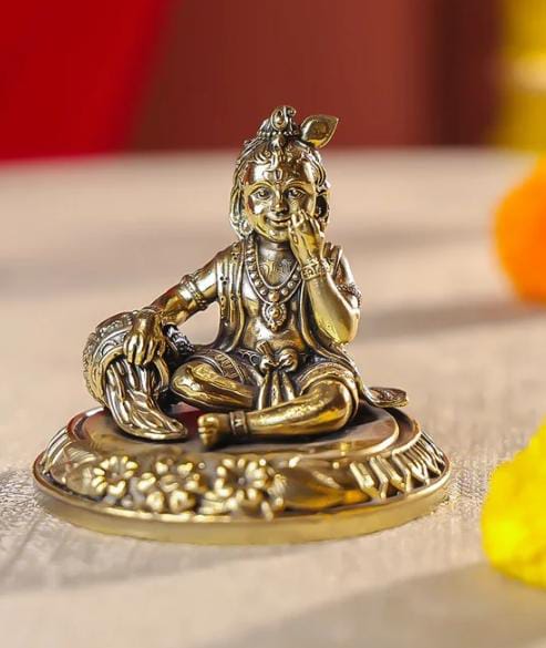 brass Laddu Gopal Ji Idol Bal Krishna Murti for Home Temple & Janmashtami Pooja Accessory & Spiritual Gift