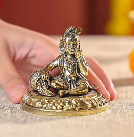 brass Laddu Gopal Ji Idol Bal Krishna Murti for Home Temple & Janmashtami Pooja Accessory & Spiritual Gift