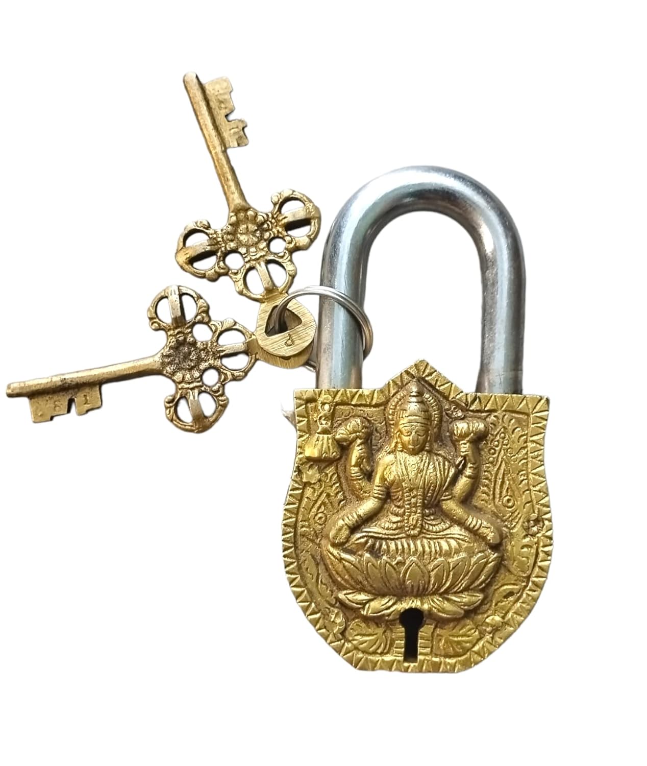 Brass Padlock  Laxmi Carved on Lock with Key Set Padlock for home/ office