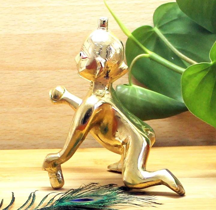 Brass Laddu Gopal Ji Idol Bal Krishna Murti for Home Temple & Janmashtami Pooja Accessory & Spiritual Gift, size 10