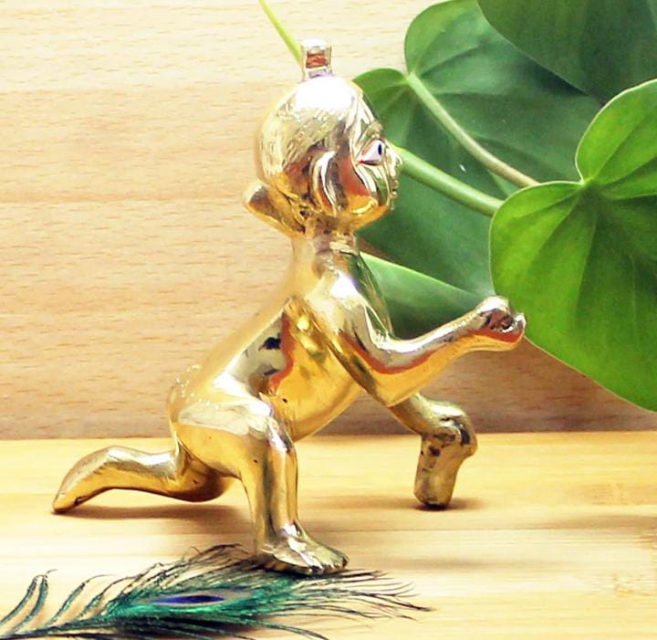 Brass Laddu Gopal Ji Idol Bal Krishna Murti for Home Temple & Janmashtami Pooja Accessory & Spiritual Gift, size 12