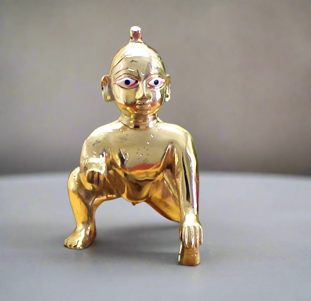 Brass Laddu Gopal Ji Idol Bal Krishna Murti for Home Temple & Janmashtami Pooja Accessory & Spiritual Gift, size 1
