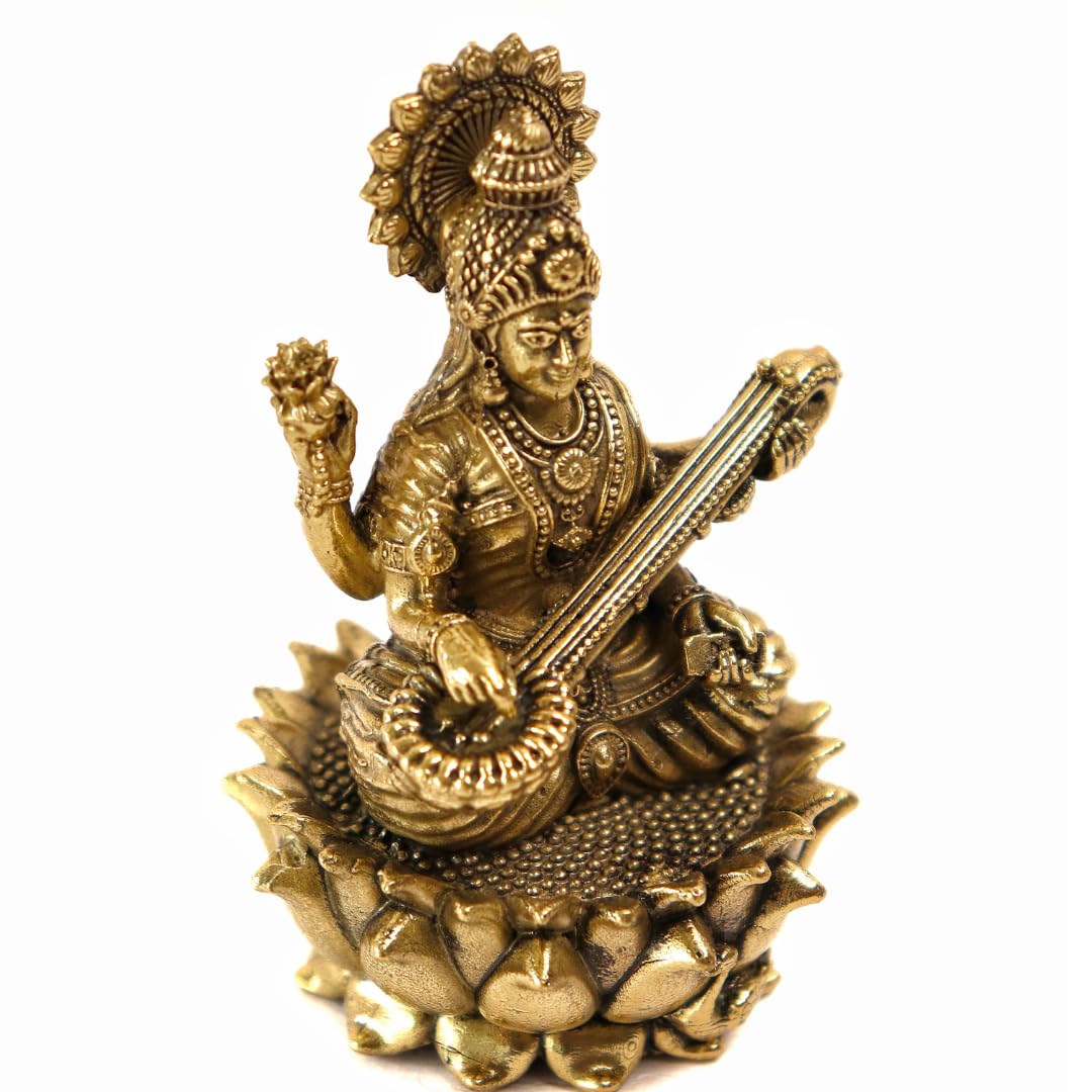 Brass Saraswati Idol – Divine Symbol of Wisdom, Music & Learning for gift/ home/office