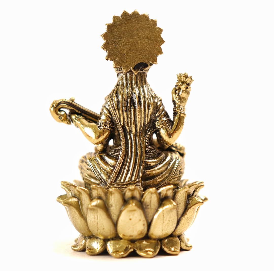 Brass Saraswati Idol – Divine Symbol of Wisdom, Music & Learning for gift/ home/office