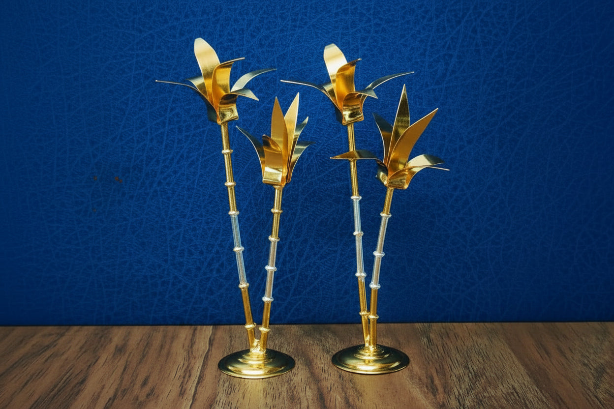 German Silver Double Sugarcane Pair  Auspicious Housewarming & Pooja Gift