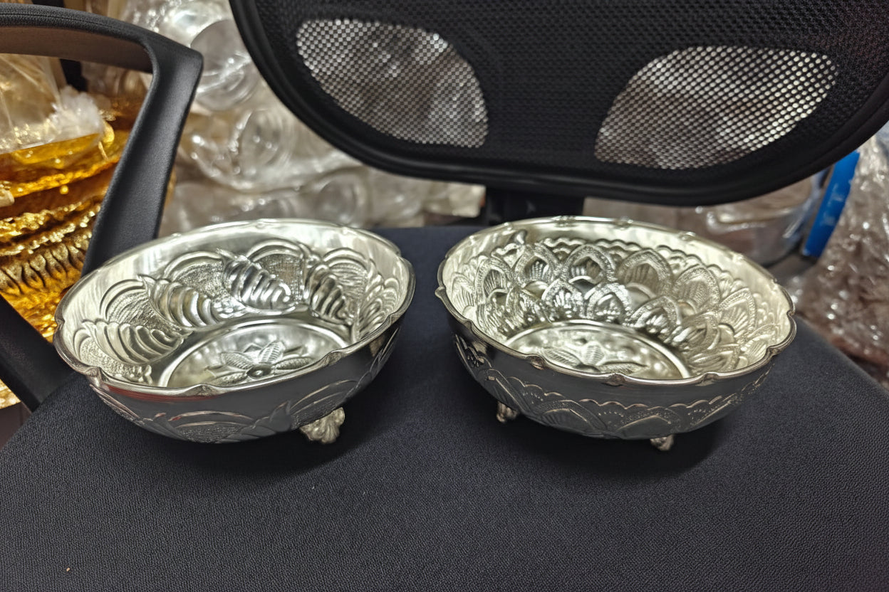 German Silver Set of 2 Bowls  Elegant Sweet Serving & Auspicious Housewarming Pooja Gift