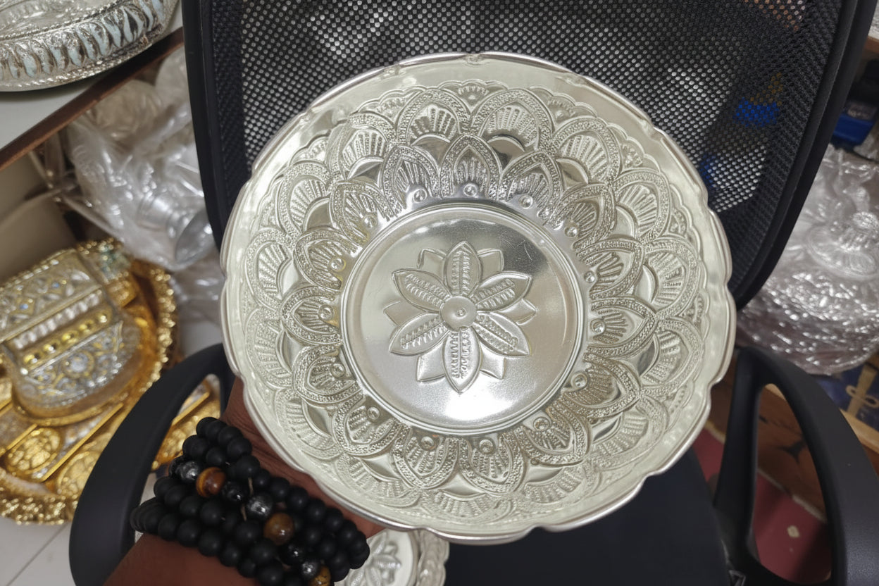 German Silver Set of 2 Bowls  Elegant Sweet Serving & Auspicious Housewarming Pooja Gift