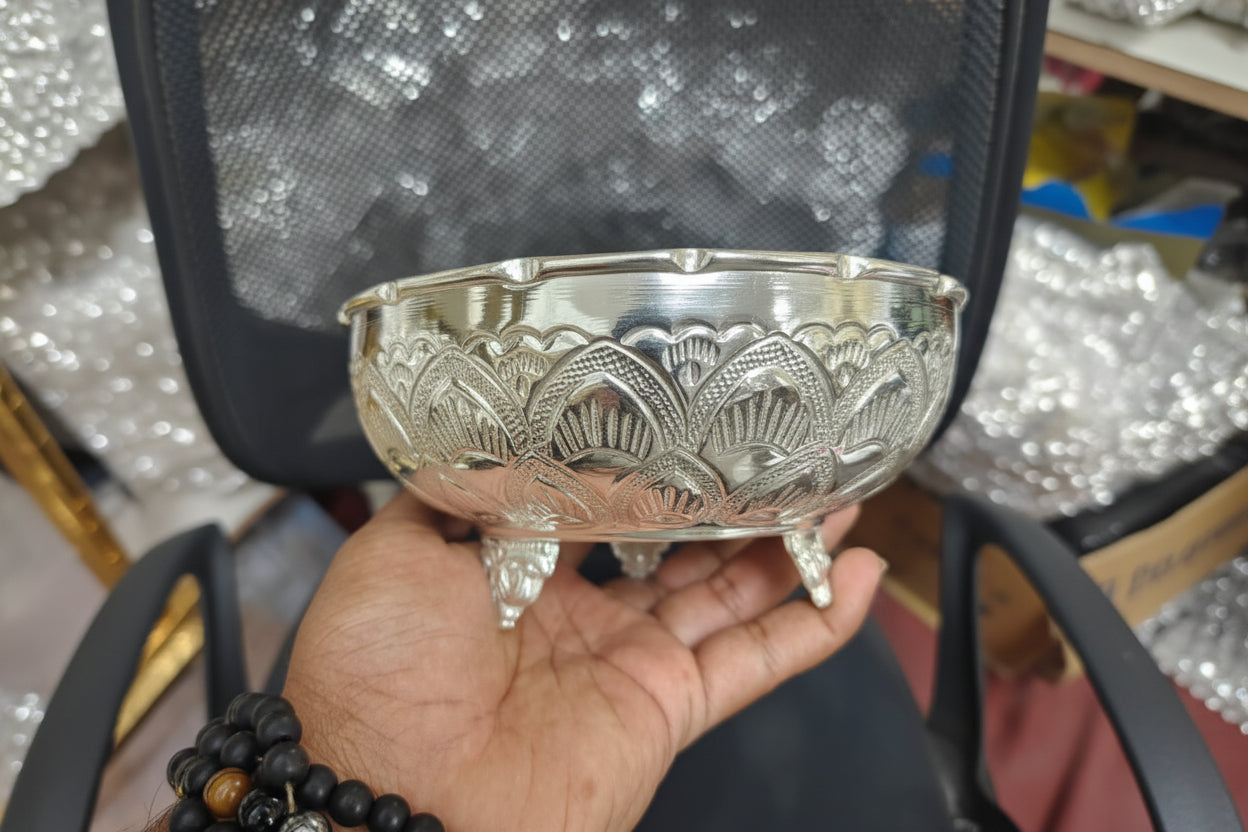 German Silver Set of 2 Bowls  Elegant Sweet Serving & Auspicious Housewarming Pooja Gift