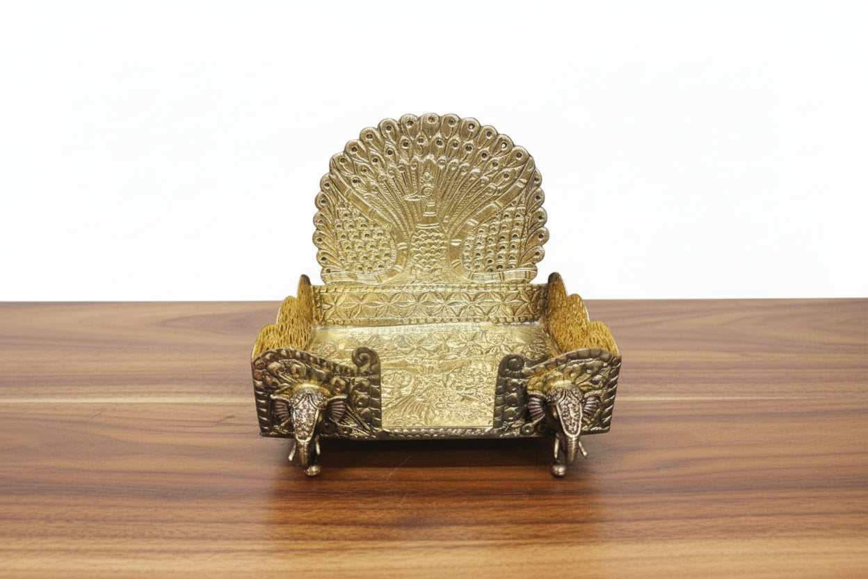 Brass Peacock Singhasan – Big Size  Royal Seat for Laddu Gopal, Pooja & Home Décor