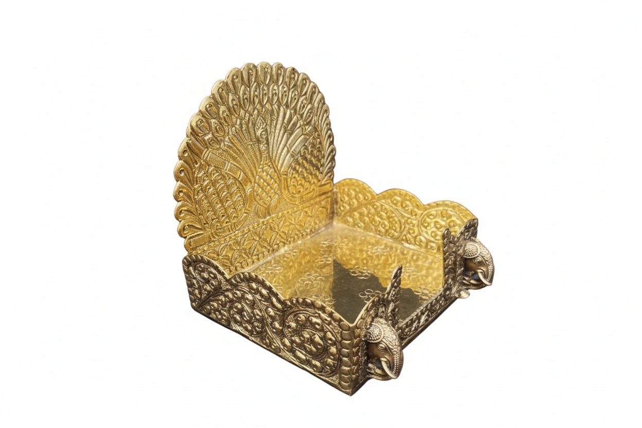 Brass Peacock Singhasan – Big Size  Royal Seat for Laddu Gopal, Pooja & Home Décor
