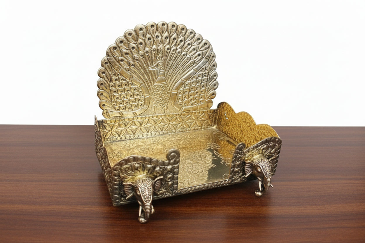 Brass Peacock Singhasan – Big Size  Royal Seat for Laddu Gopal, Pooja & Home Décor
