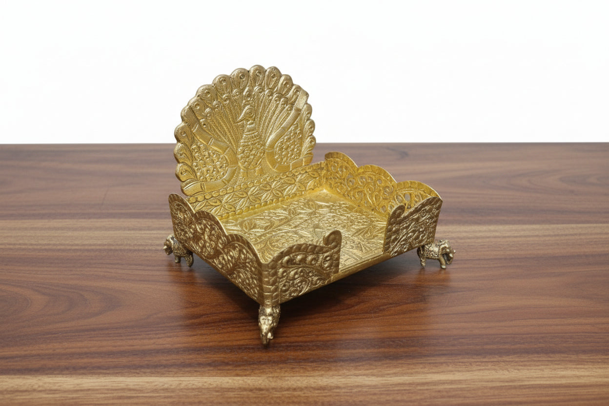 Brass Peacock Singhasan –  Royal Seat for Laddu Gopal, Pooja & Home Décor