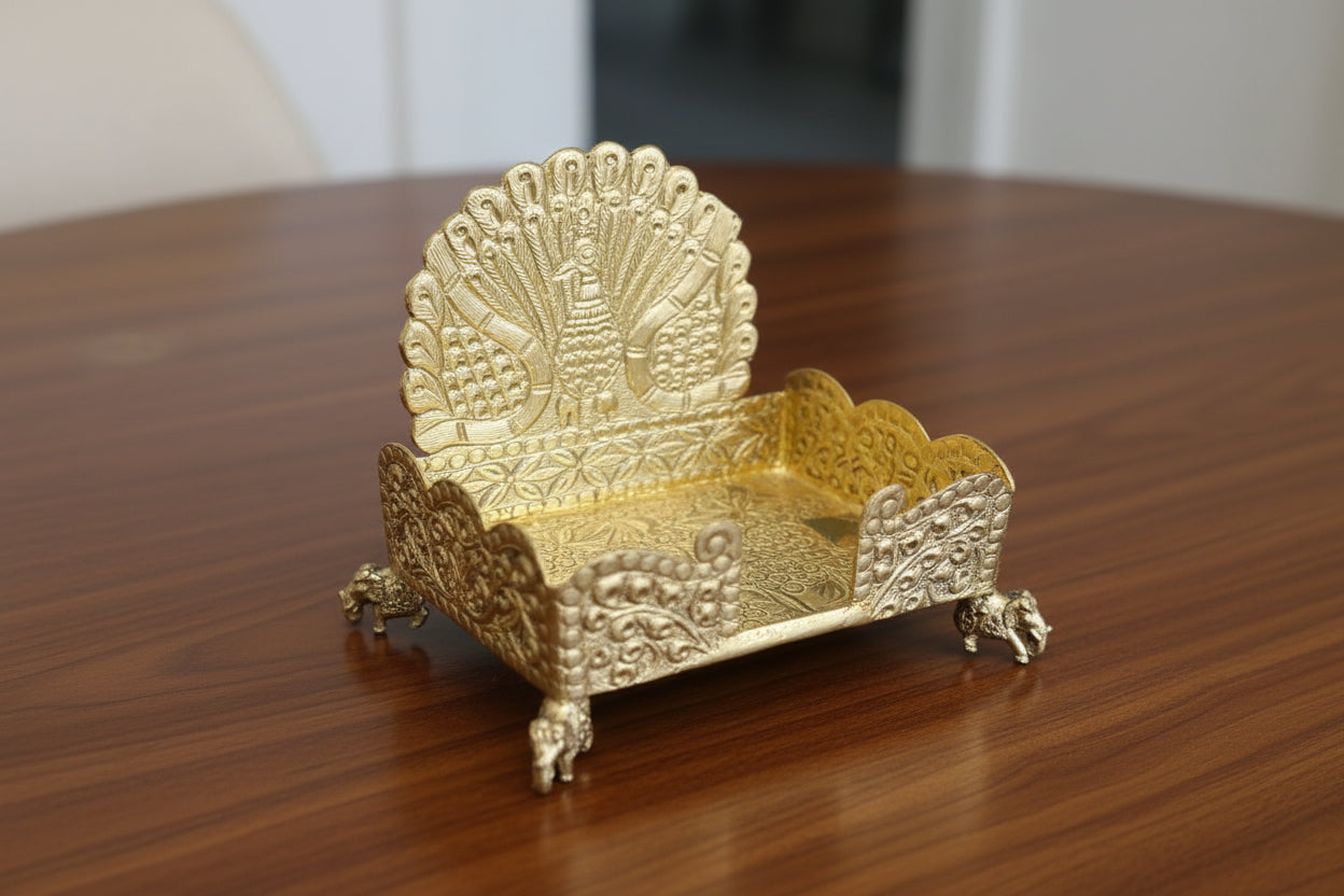 Brass Peacock Singhasan –  Royal Seat for Laddu Gopal, Pooja & Home Décor