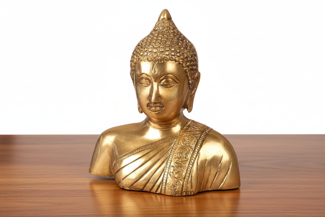 Brass Buddha Bust  Elegant Spiritual Home Décor & Auspicious Gift