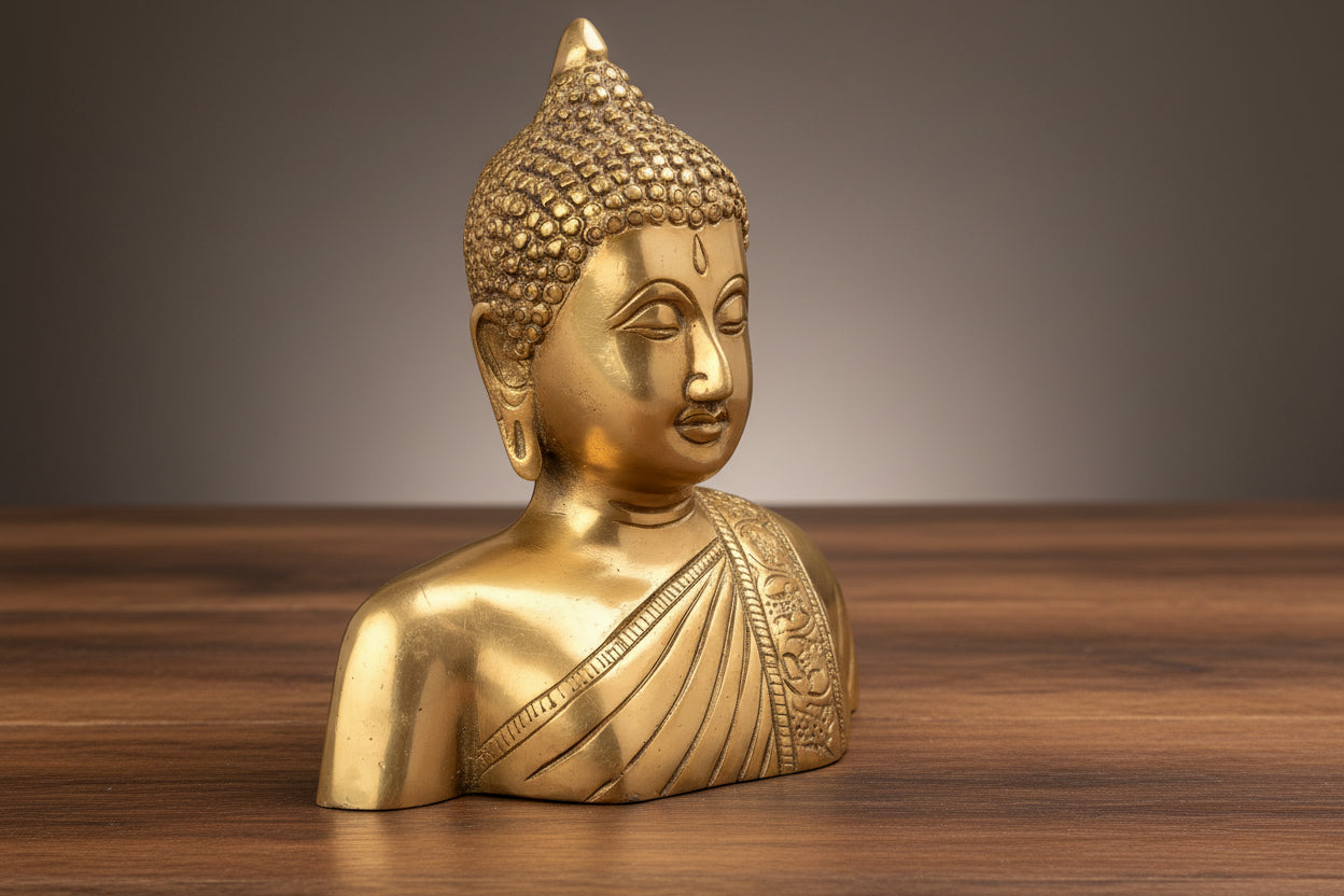 Brass Buddha Bust  Elegant Spiritual Home Décor & Auspicious Gift