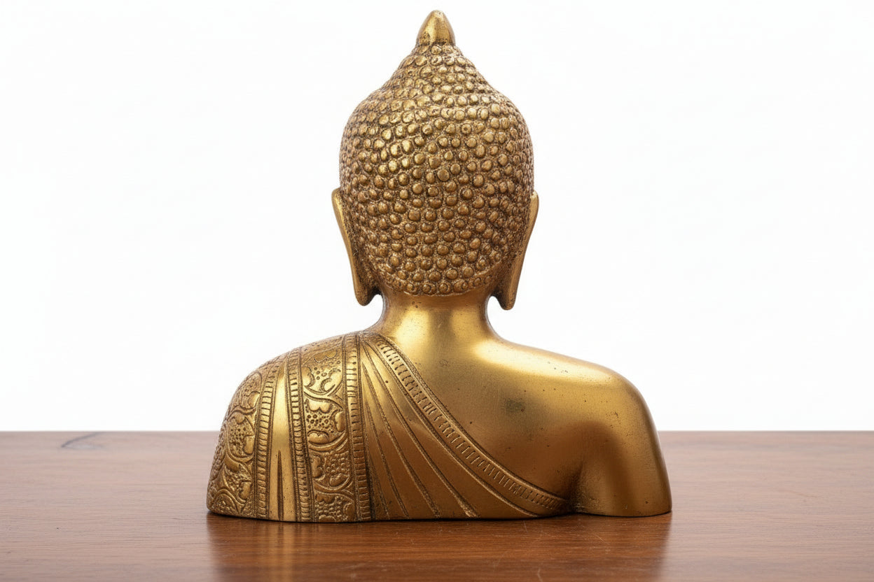 Brass Buddha Bust  Elegant Spiritual Home Décor & Auspicious Gift