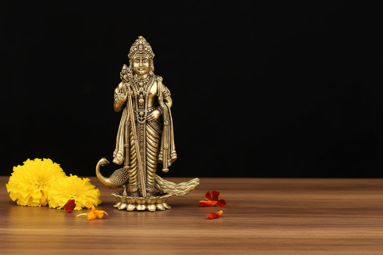 Brass Fine Art Murugan Idol on Lotus – 6"