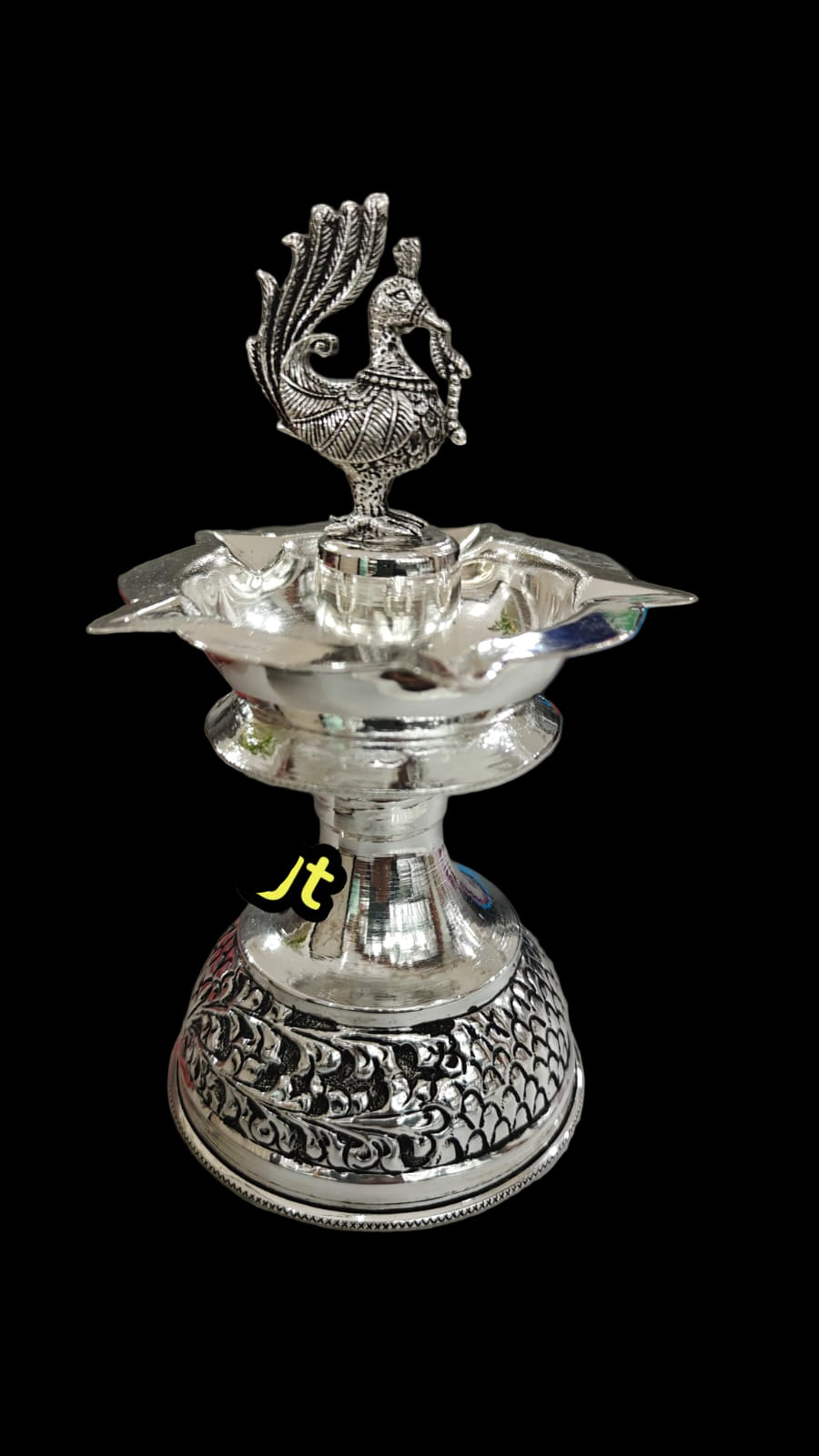 Silver Plated Antique Finish Peacock Diya Pair Set for Diwali/ Housewarming/ Gift Item, Size : 6"