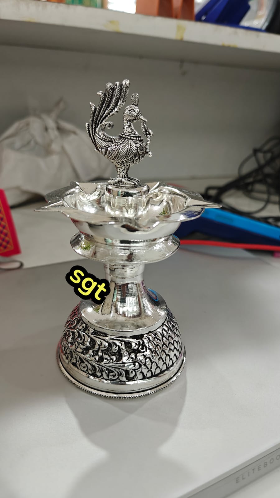 Silver Plated Antique Finish Peacock Diya Pair Set for Diwali/ Housewarming/ Gift Item, Size : 6"