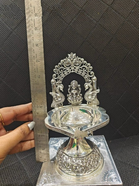 Pure German Silver kamakshi Diya with Swam Big Size for Gift/ Diwali/ Housewarming , 1 Piece