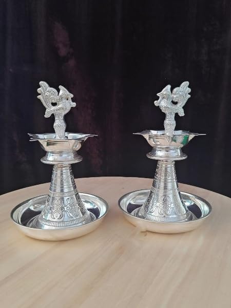 pure german silver diya with plates for diwali/housewarming pooja