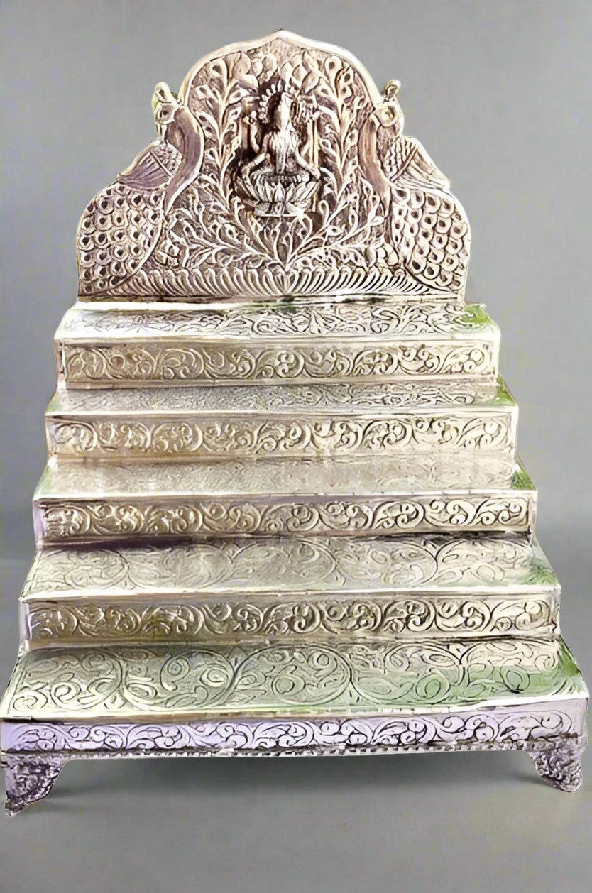 German Silver Laxmi singhasan with 5 Steps for Many Idol Temple/Gift Item