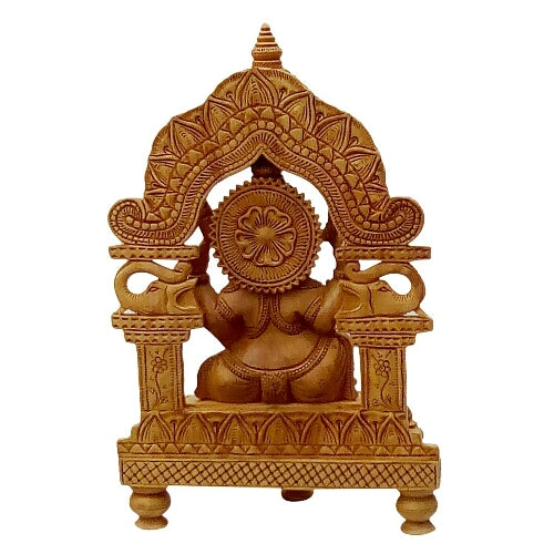 Wooden Carving Ganesh Statue Idol for Home Decor/Gift Item/ 12" Height Temple/Home Temple with Stool/chowki