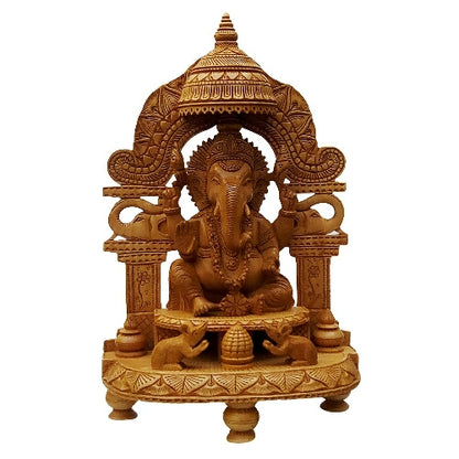 Wooden Carving Ganesh Statue Idol for Home Decor/Gift Item/ 12" Height Temple/Home Temple with Stool/chowki