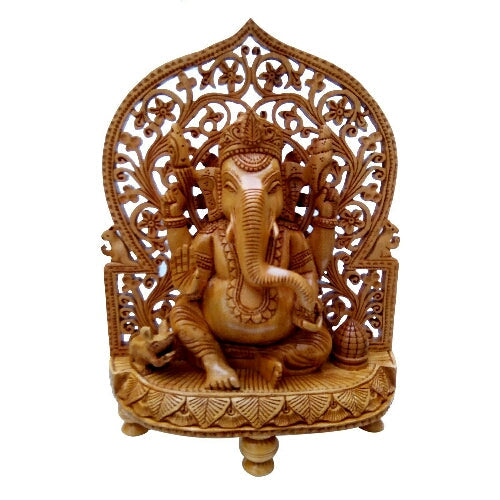 Wooden ganesh back jali home decor material kademwood 10 inches height