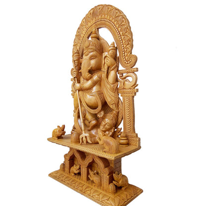 Wooden Large Ganesh Idol, 21" Height Standing with trishul Statue Idol for Home Decor/Temple