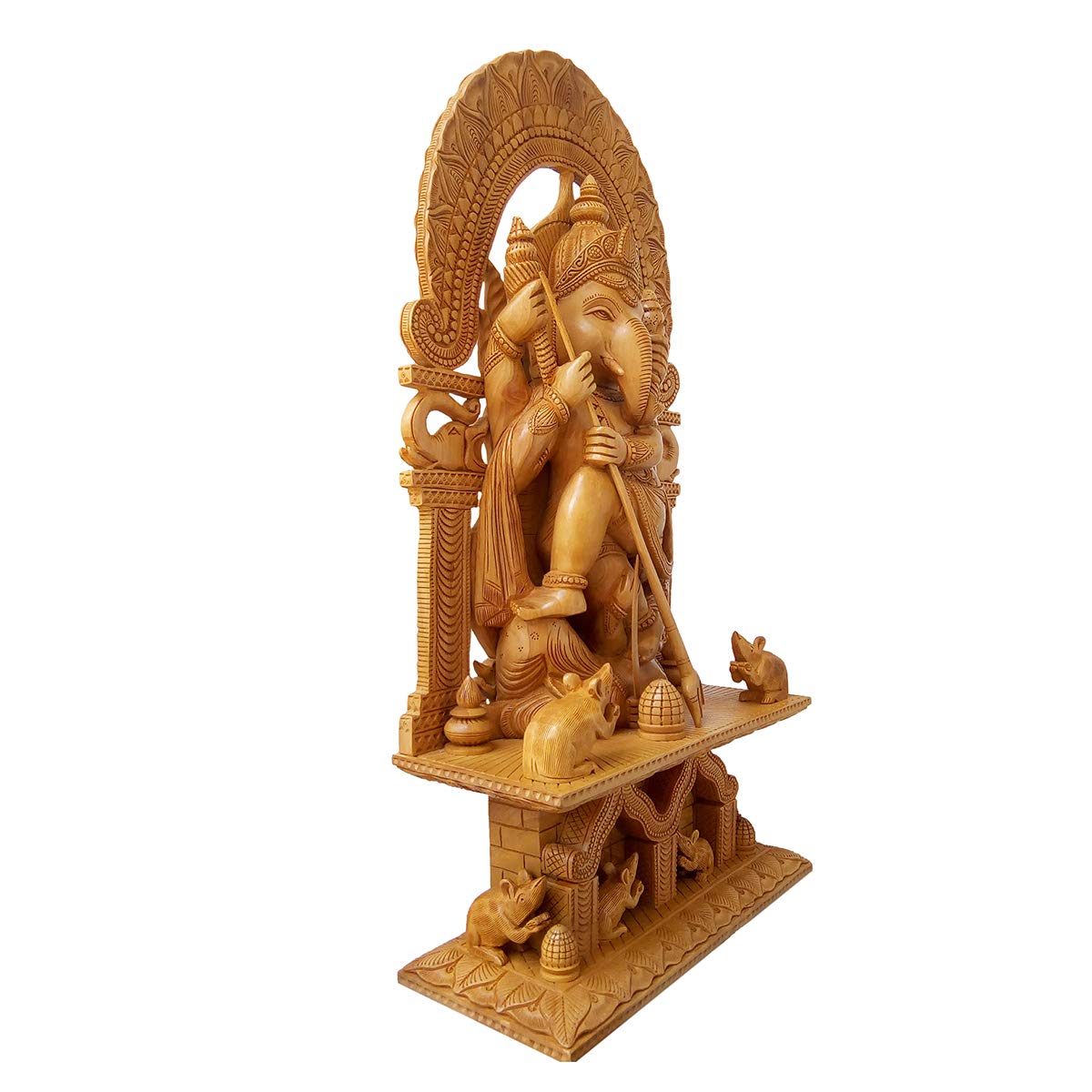 Wooden Large Ganesh Idol, 21" Height Standing with trishul Statue Idol for Home Decor/Temple