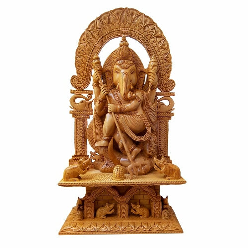 Wooden Large Ganesh Idol, 21" Height Standing with trishul Statue Idol for Home Decor/Temple