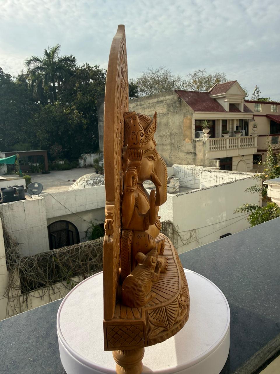 Wooden Ganesh Back Jali 12 inch Statue Idol for Home Decor/Home Office Temple showpiece/Gift Item