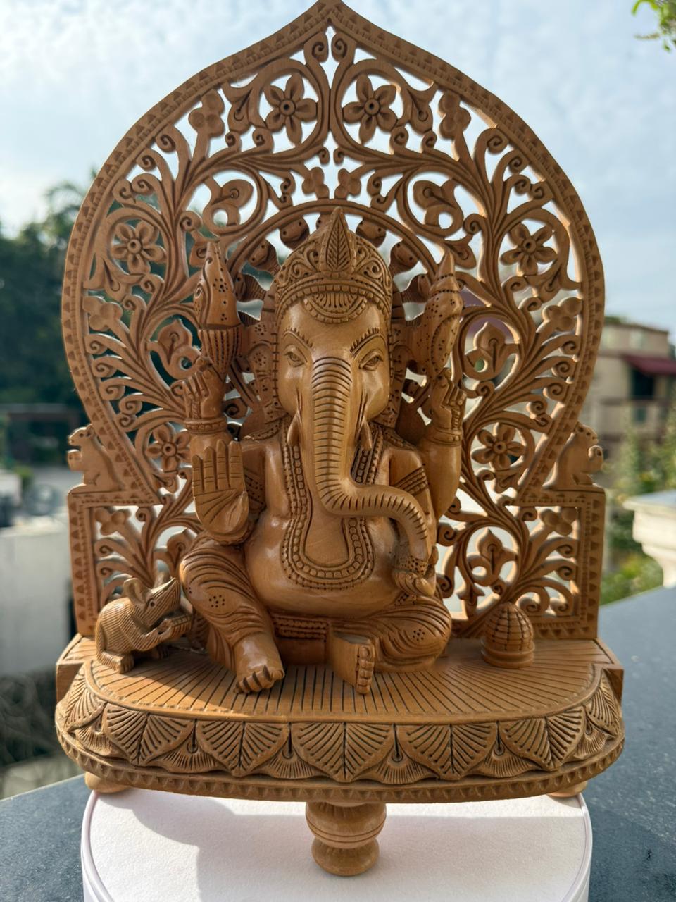 Wooden Ganesh Back Jali Home Decor Material kademwood 10 inches Height
