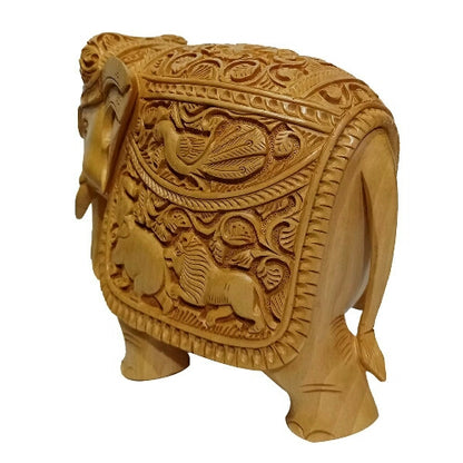 Wooden elephant fully carved 15 cm statue idol for home decor/gift item