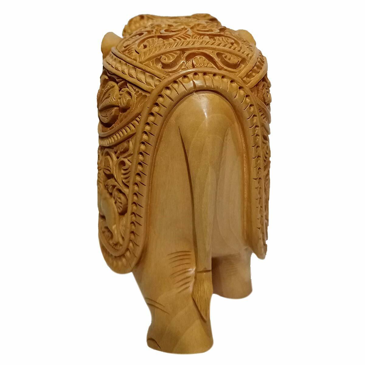 Wooden Elephant Fully Carved 15 cm Statue Idol for Home Decor/Gift Item
