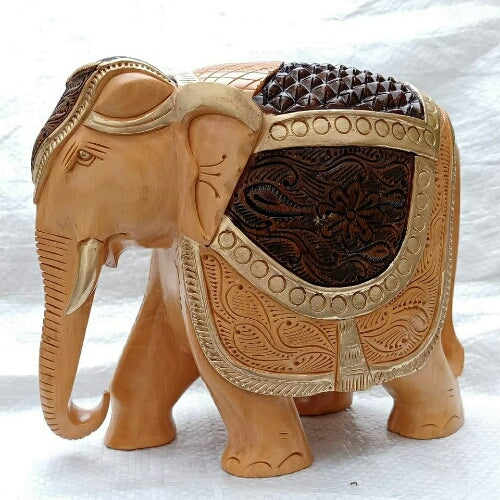 Wooden Elephant Carving 6 inch Statue showpiece Fully Carved/Gift Purpose