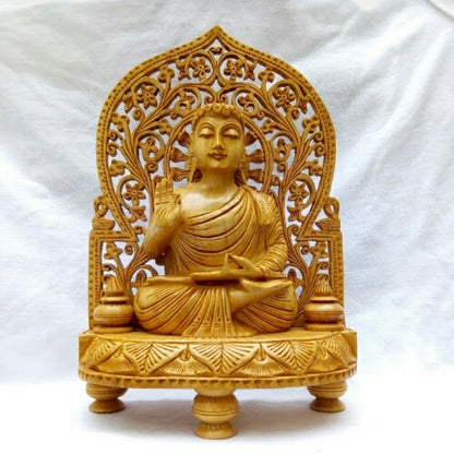 Wooden Jali Undercut Buddha Fully Carved Statue showpiece for Home Decor/Gift Purpose/Home/Office Temple