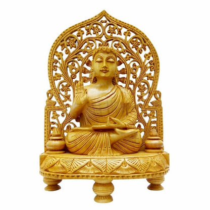 Wooden Jali Undercut Buddha Fully Carved Statue showpiece for Home Decor/Gift Purpose/Home/Office Temple