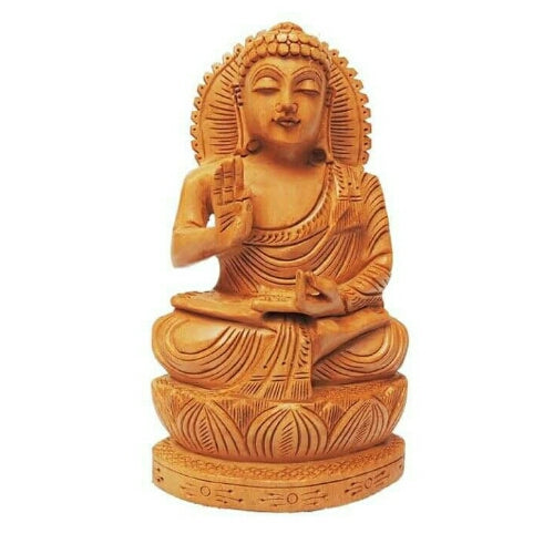 Wooden meditating buddha idol statue showpiece for home decor 8 inch gift item , idol for temple