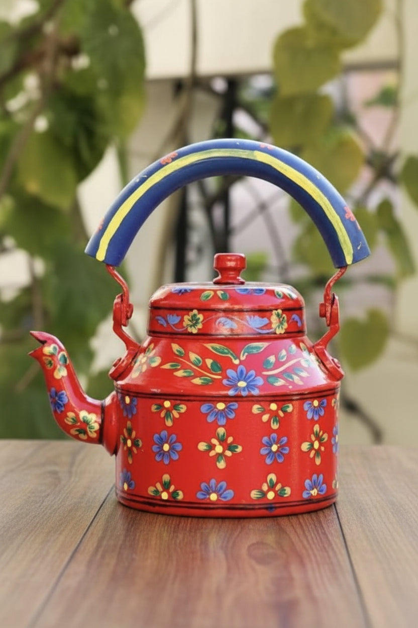 red Colorful Handmade Kettle Décor | Bright Home Accent | Unique Kitchen Decoration