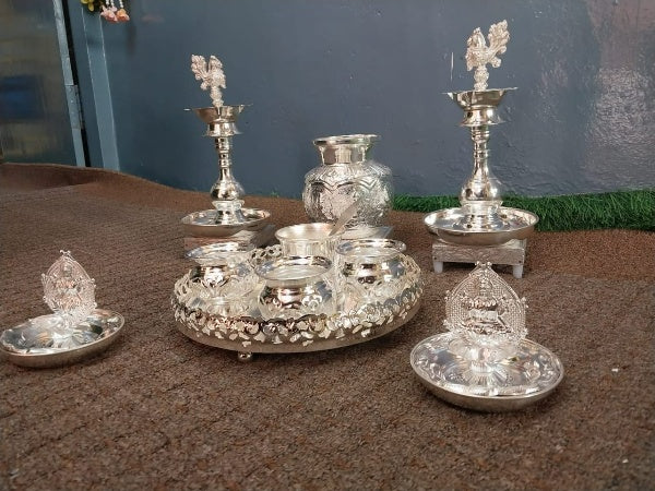 Pure German Silver Combo Pooja thali Set